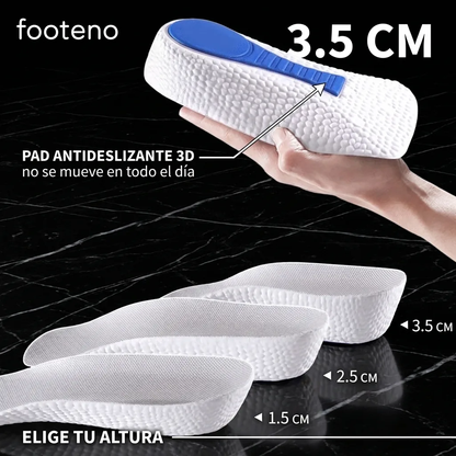 Tres alturas de alzas Footeno: 1.5, 2.5 y 3.5 cm con pad antideslizante 3D