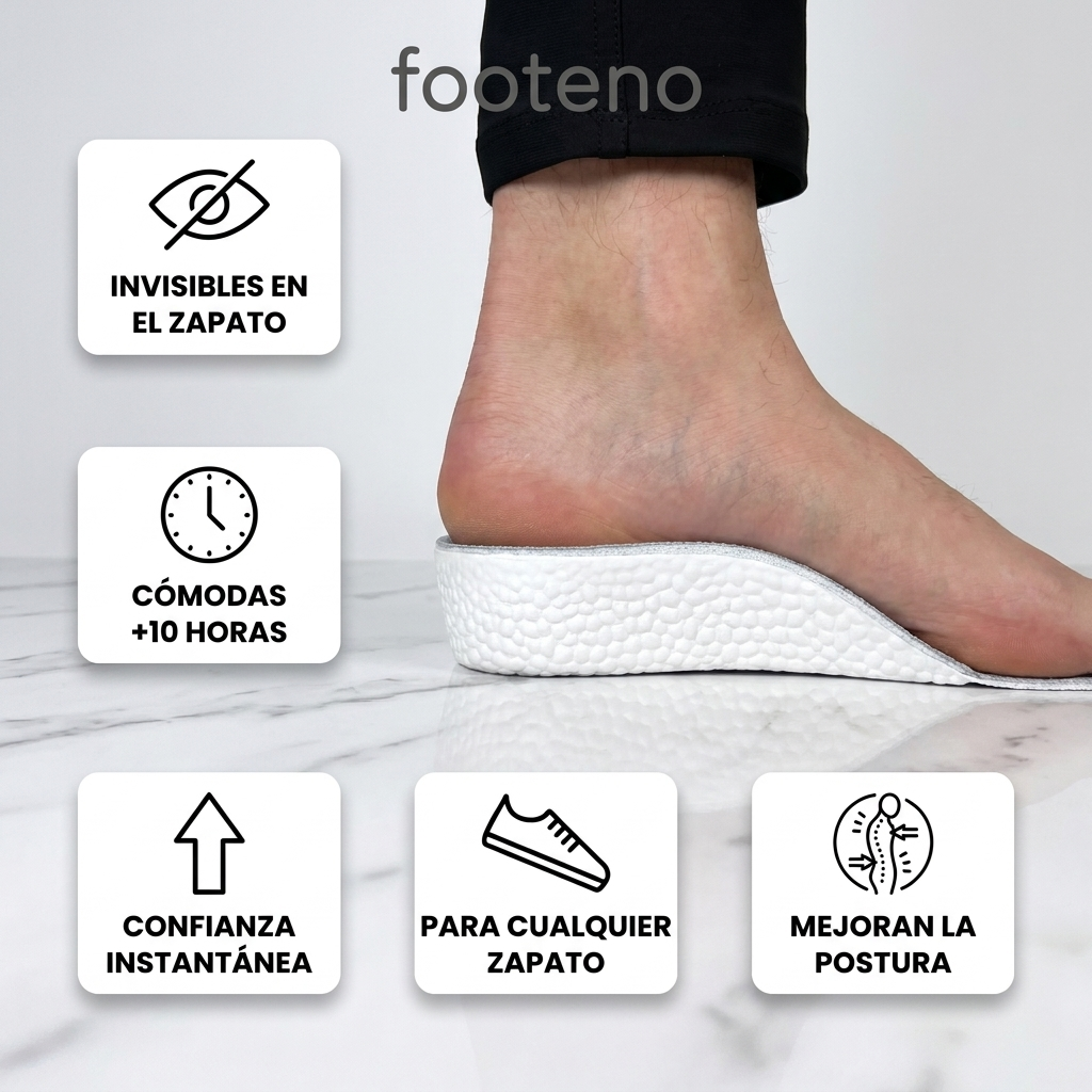 Beneficios de las alzas Footeno: invisibles, cómodas +10 horas, antideslizantes y mejoran la postura