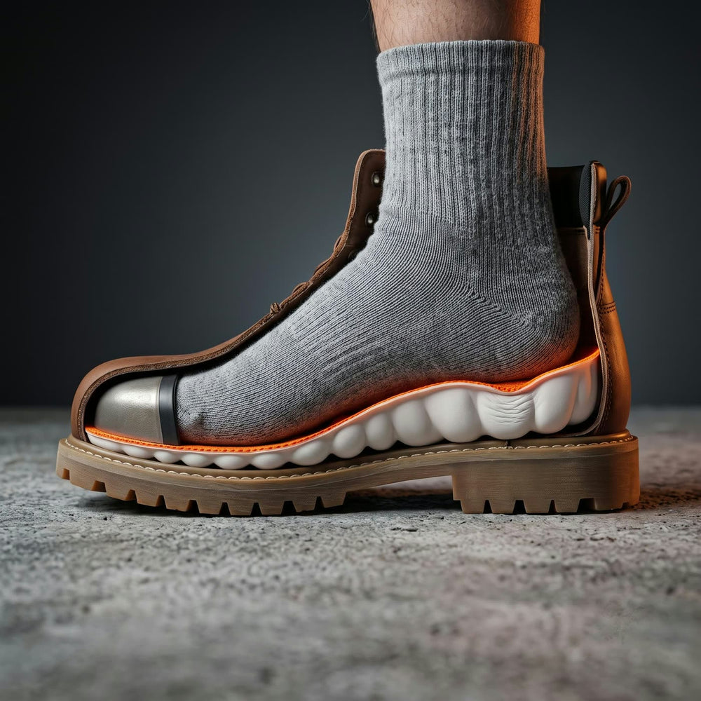 Después: la misma bota con la plantilla Footeno y el talón amortiguado