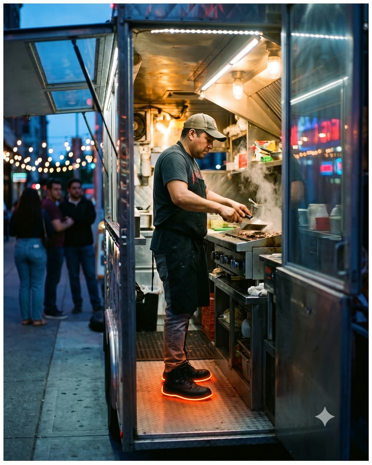 Cocinero latino trabajando en un food truck