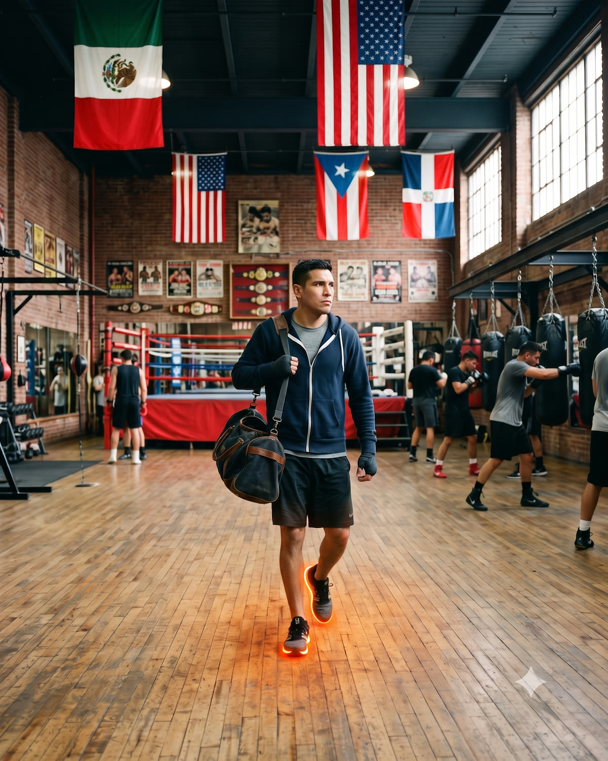 Boxeador mexicano entrenando en un gimnasio en Estados Unidos