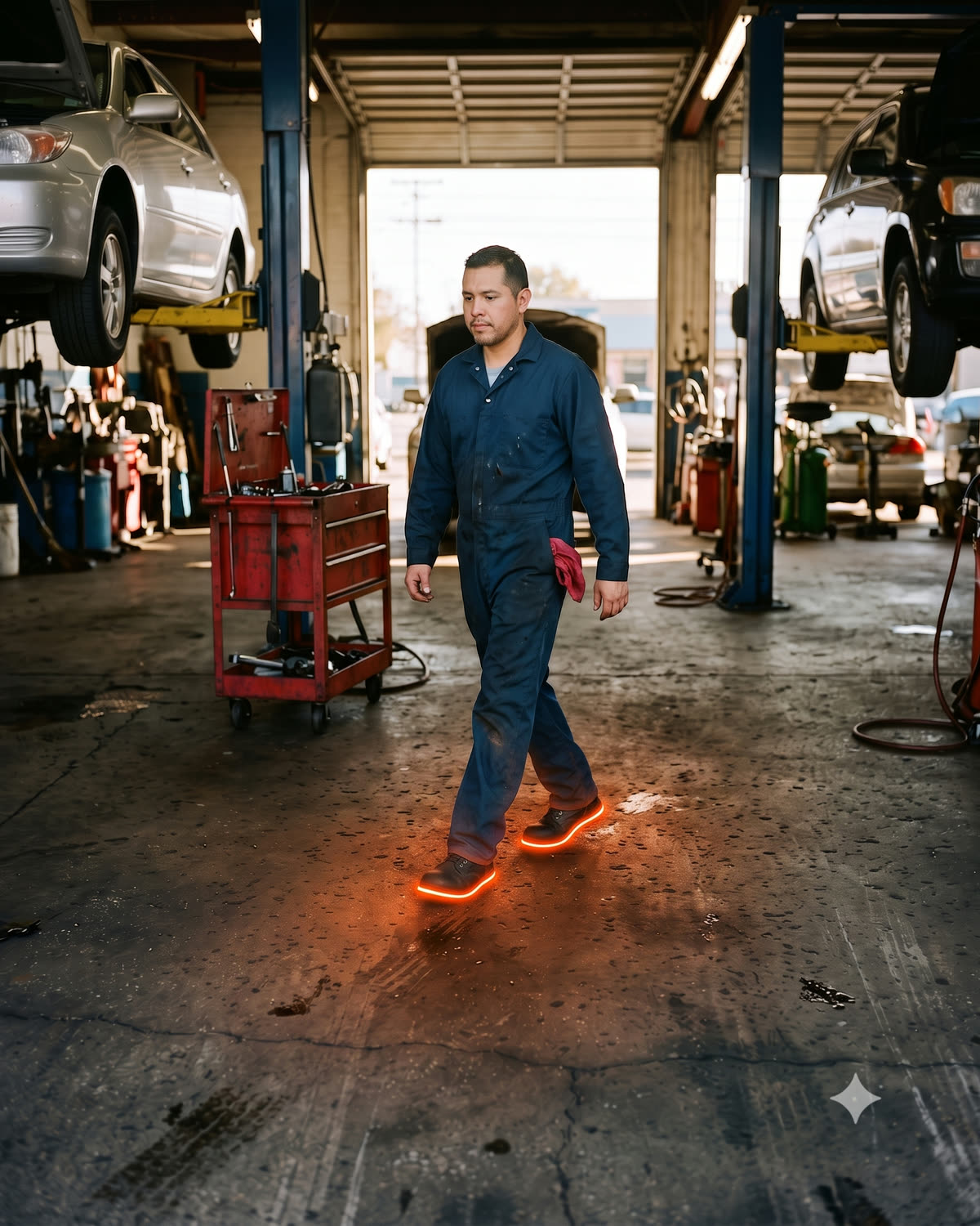 Mecánico latino trabajando en un taller en Estados Unidos